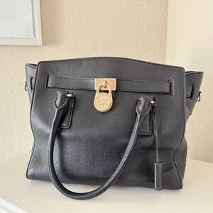 Michael Kors Hamilton Black Satchel with Gold Accents